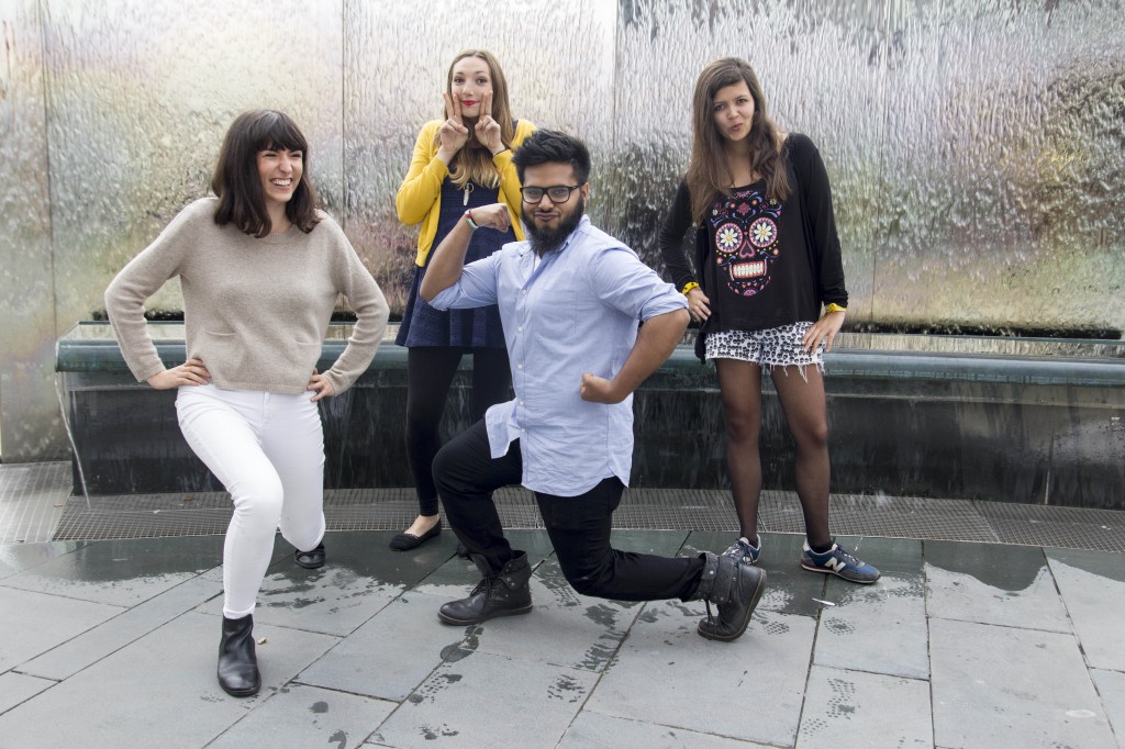 A group photo of the second set of interns at Rife Magazine, from left to right: Sammy Jones, Jess Connett, Shamil Ahmed and Molly Perryman