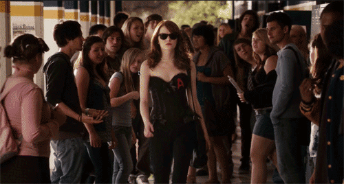 Emma Stone in Easy A strutting her stuff like a boss while the high school is in awe