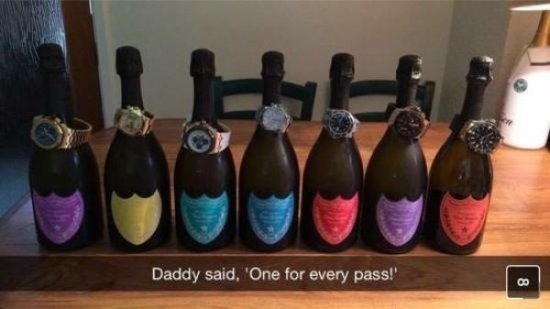 Seven bottles of expensive champagne