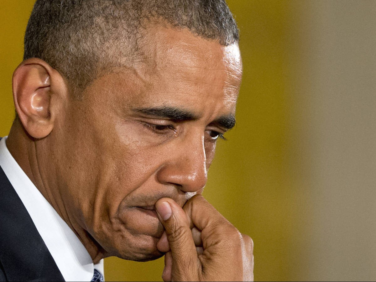 An emotional President Barack Obama pauses as he speaks about the youngest victims of the Sandy Hook shootings, Tuesday, Jan. 5, 2016, in the East Room of the White House in Washington, where he spoke about steps his administration is taking to reduce gun violence. (AP Photo/Jacquelyn Martin)